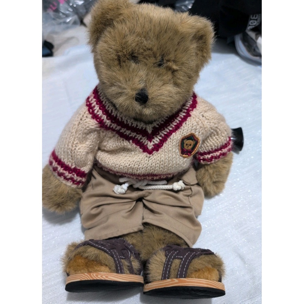 Vintage Build-A-Bear Brown Teddy Bear Plush Red Shirt Tan Pants Sandals 15 Inch